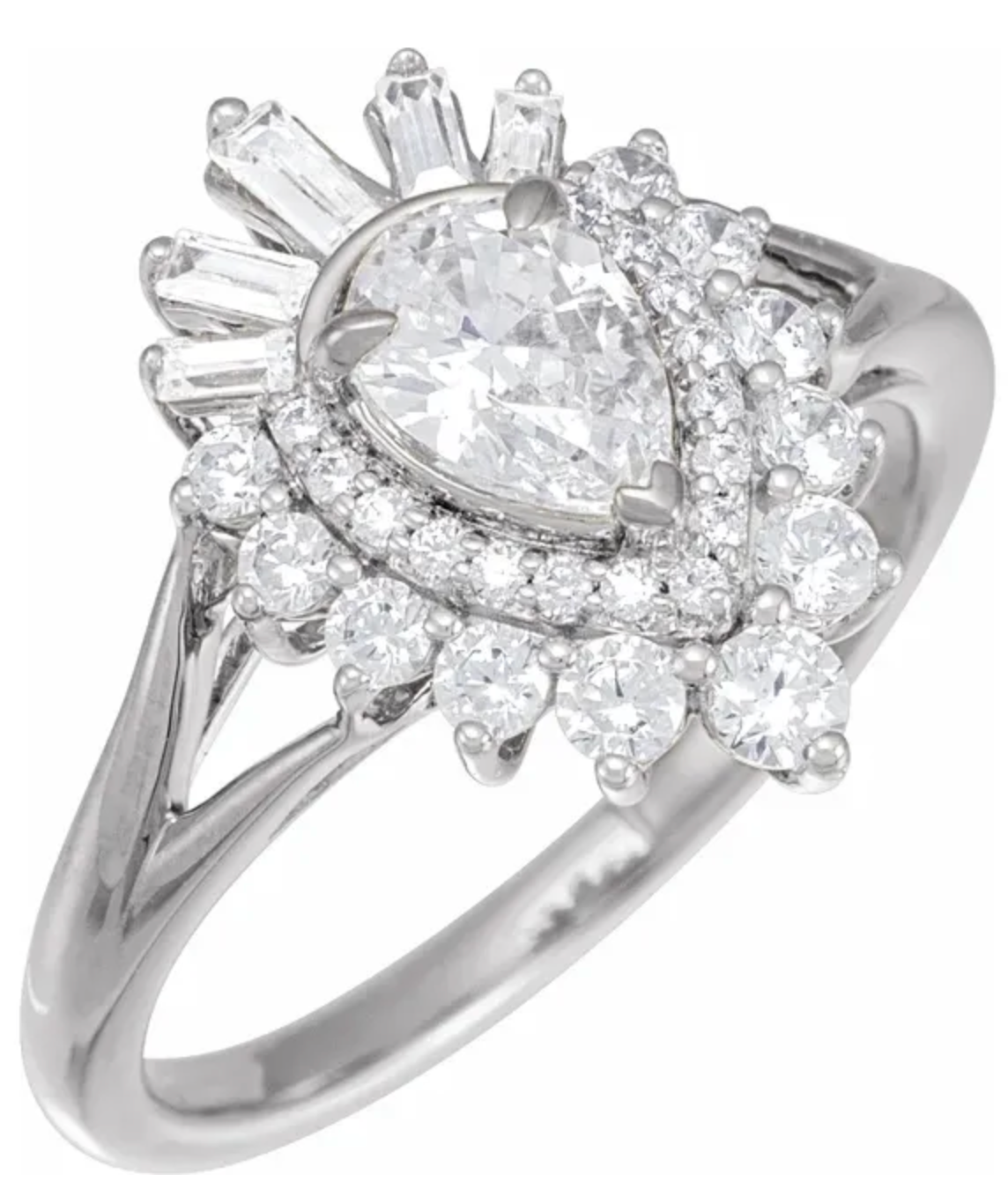 Halo Pear Shape Diamond Engagement Ring 14K White Gold