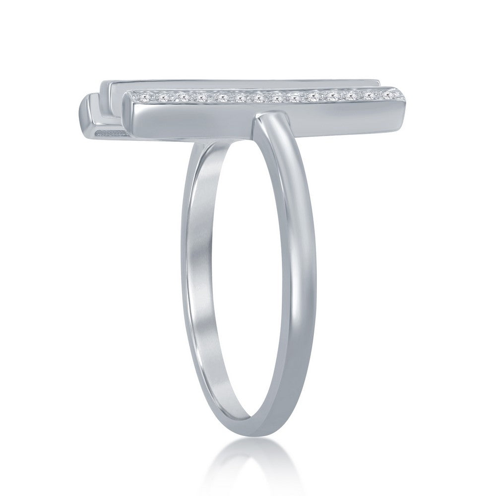 Sterling Silver Triple Vertical CZ Bars Ring