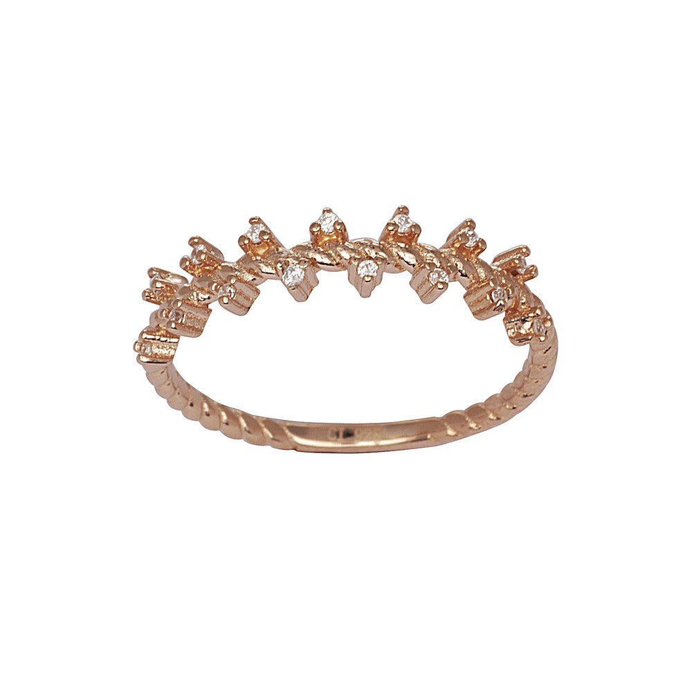 Sterling Silver Rose GP CZ and Rope Style Ring