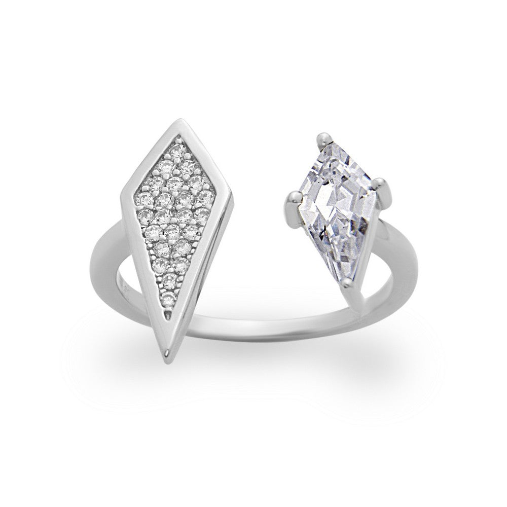 Sterling Silver Open CZ Diamond Shape with Large CZ Diamond Shaped Ring