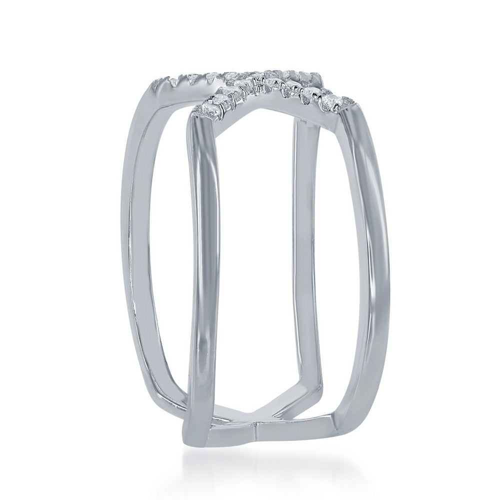 Sterling Silver Double Band with Center CZ X Ring