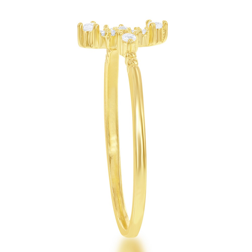 Sterling Silver CZ Cross Ring - Gold Plated