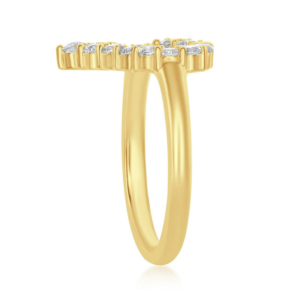Sterling Silver Open Heart Cubic Zirconia Ring - Gold Plated