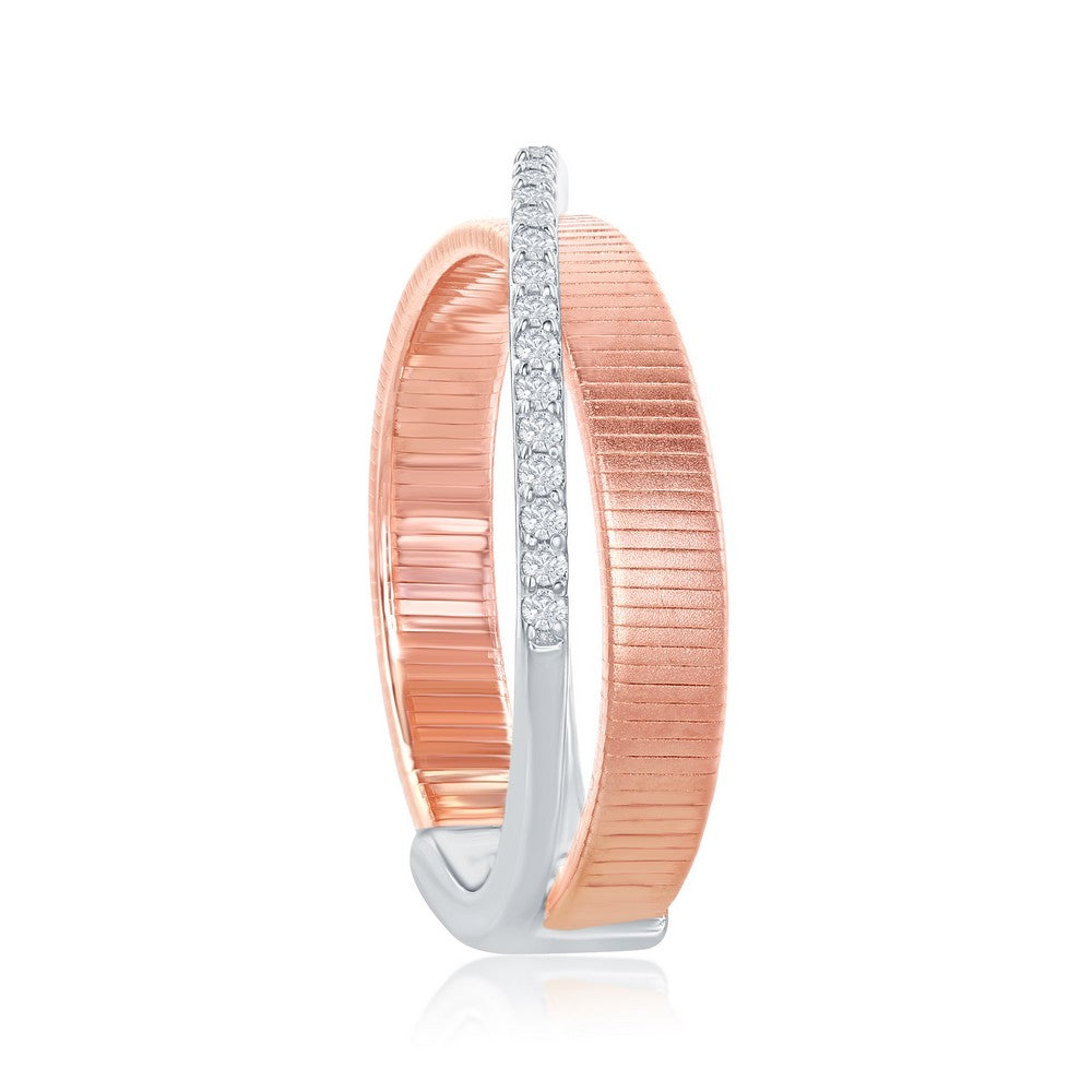 Sterling Silver Designer Ring, Set with CZ, Bonded with Platinium with 14K Rose Gold, MADE IN ITALY