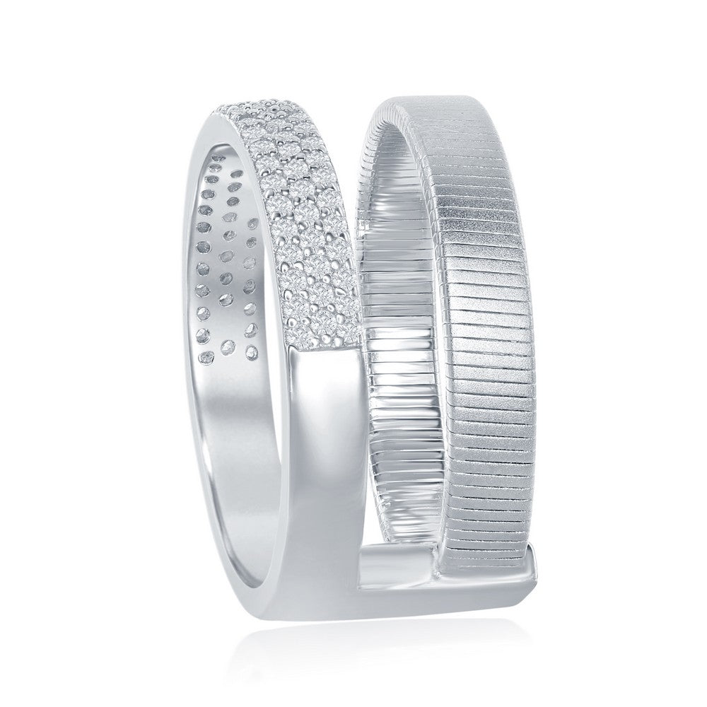 Sterling Silver Designer Ring, Set with CZ, Bonded with Platinium, MADE IN ITALY