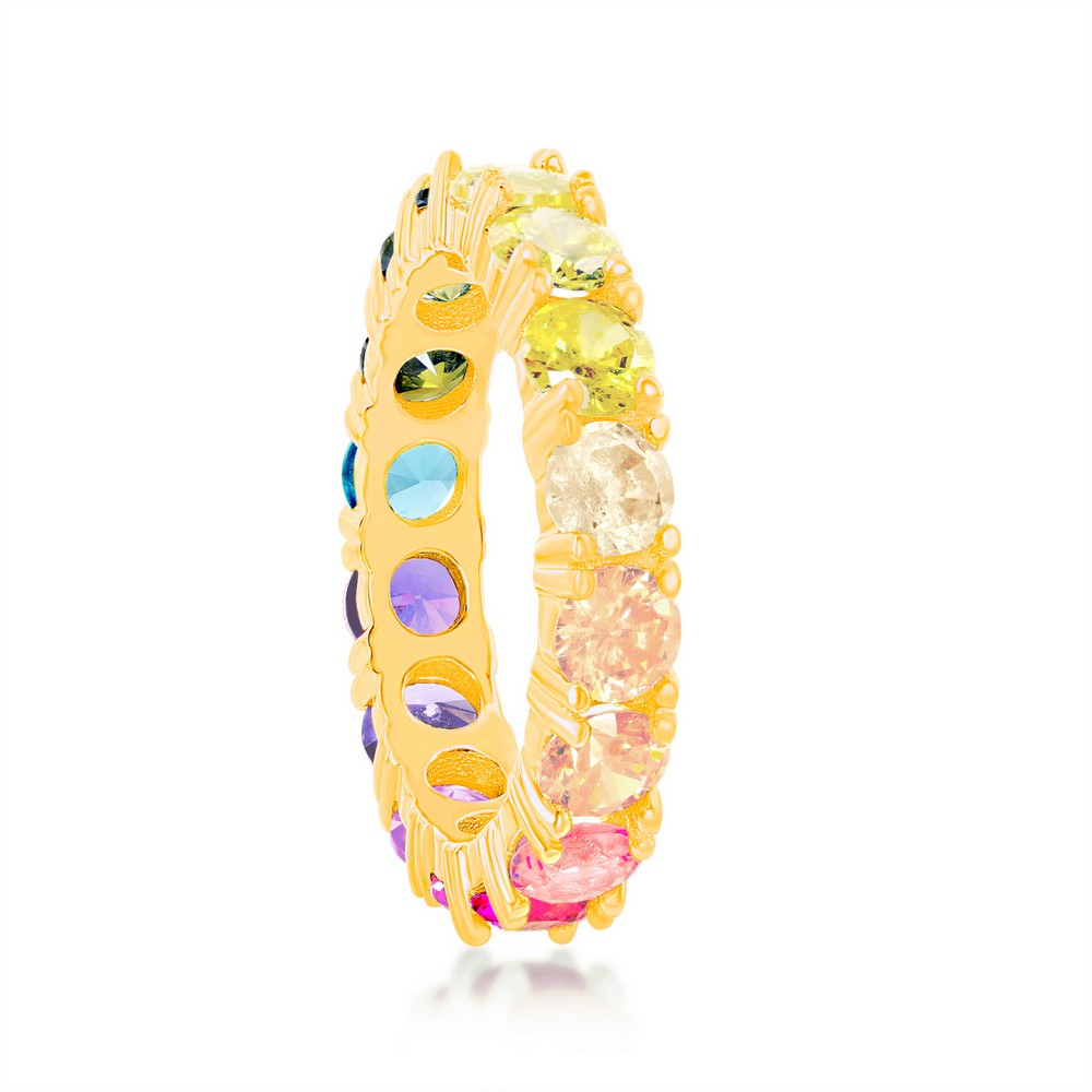 Sterling Silver Rainbow CZ Eternity Band Ring - Gold Plated