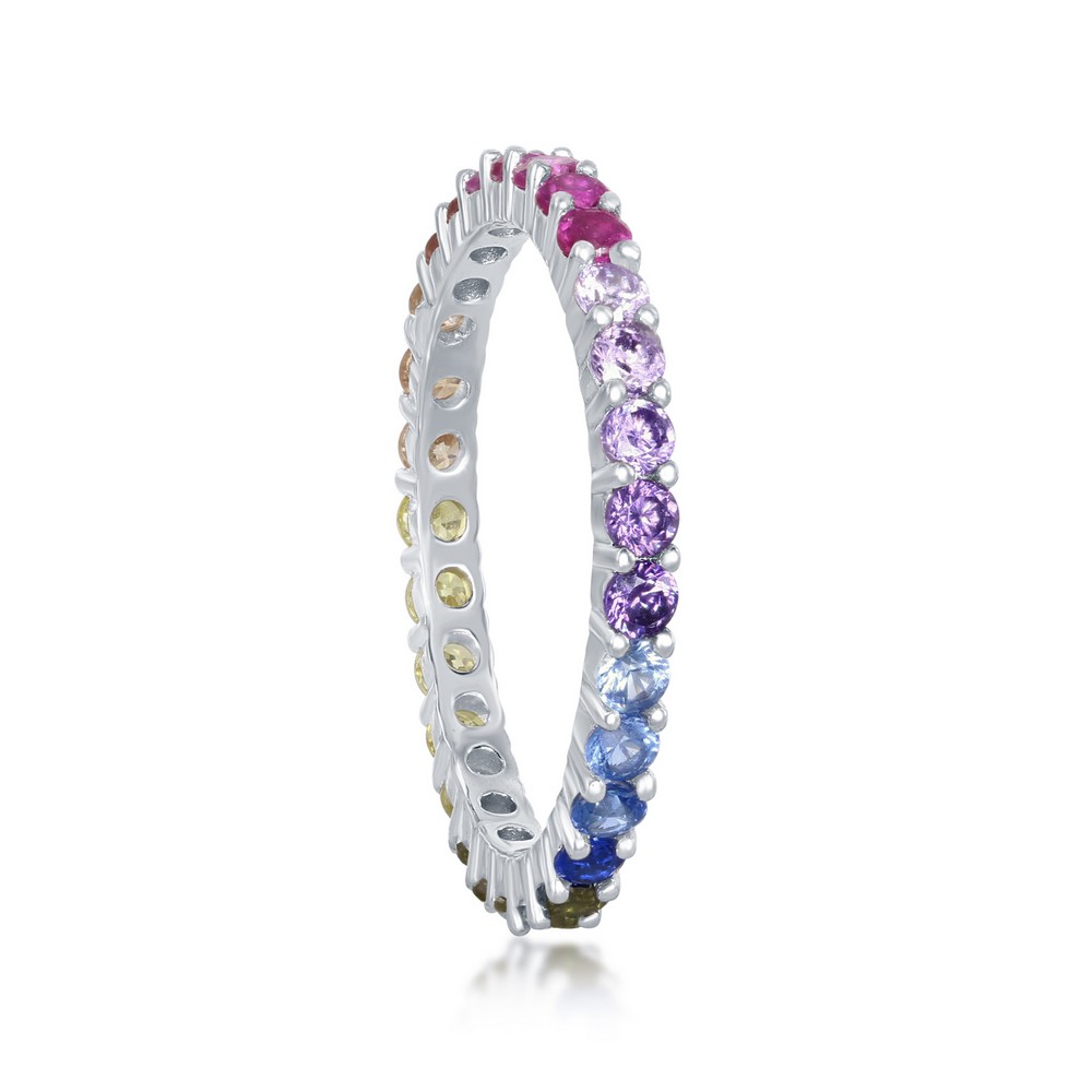 Sterling Silver Rainbow CZ 2mm Eternity Band Ring