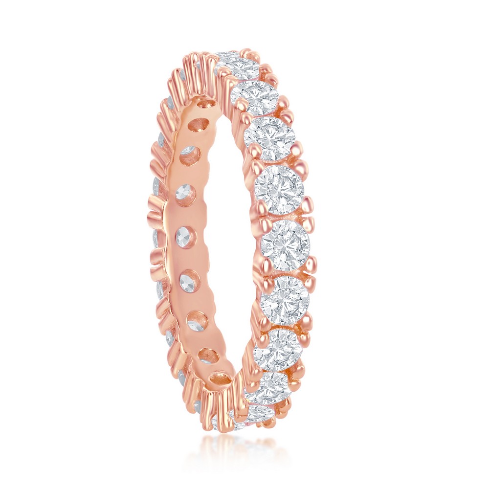 Sterling Silver 3mm CZ Eternity Band Ring - Rose Gold Plated