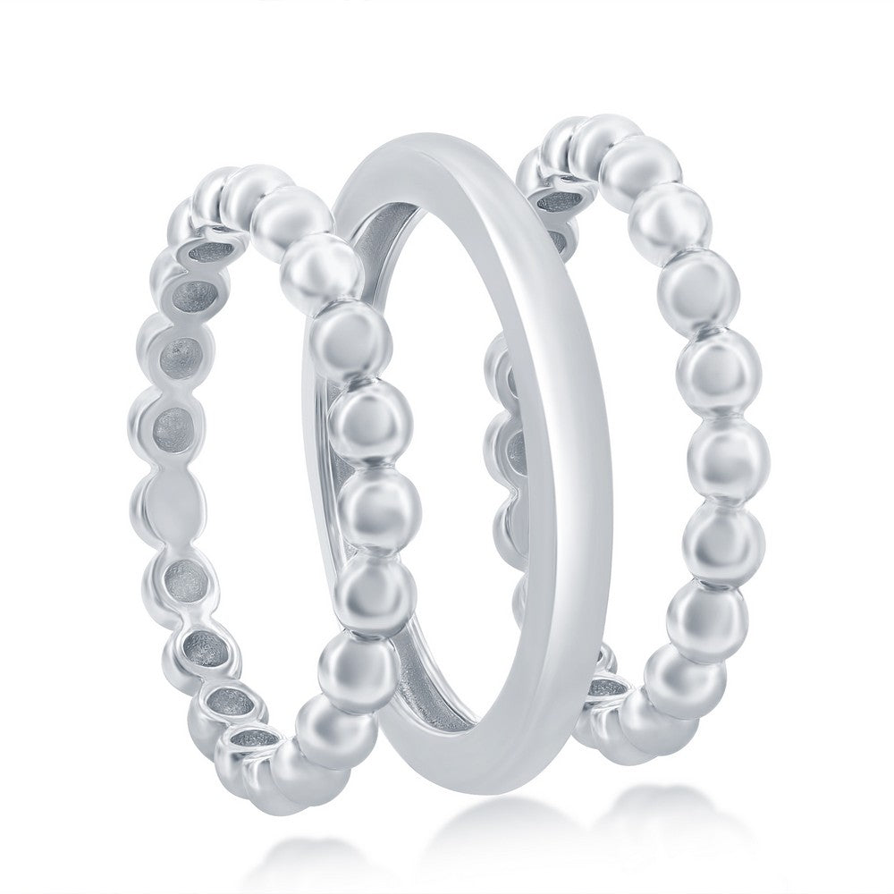 Sterling Silver Beaded and Plain Silver 3PC Ring