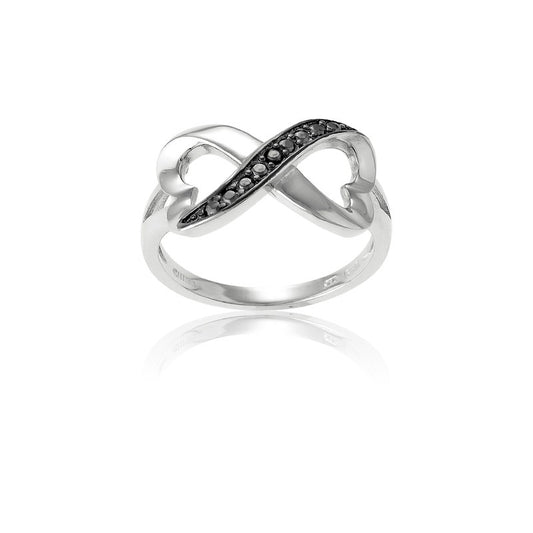 .5 Sterling Silver Half Black CZ Heart Infinity Ring