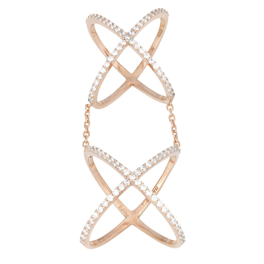 Sterling Silver CZ Double-X Style Ring - Rose Gold Plated