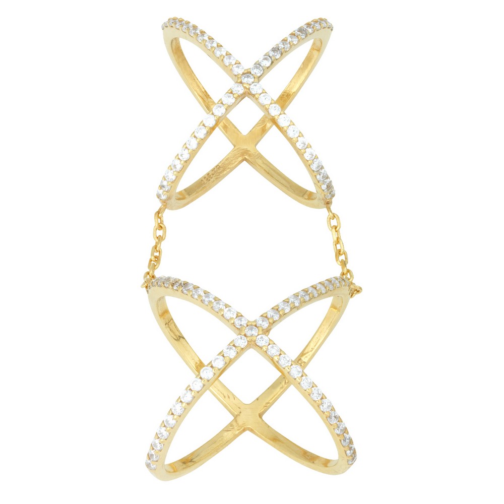 Sterling Silver CZ Double-X Style Ring - Gold Plated