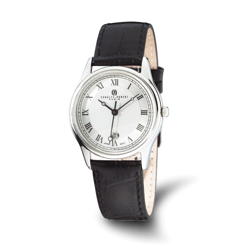 Mens Charles Hubert Stainless Steel Leather Band 37mm Watch