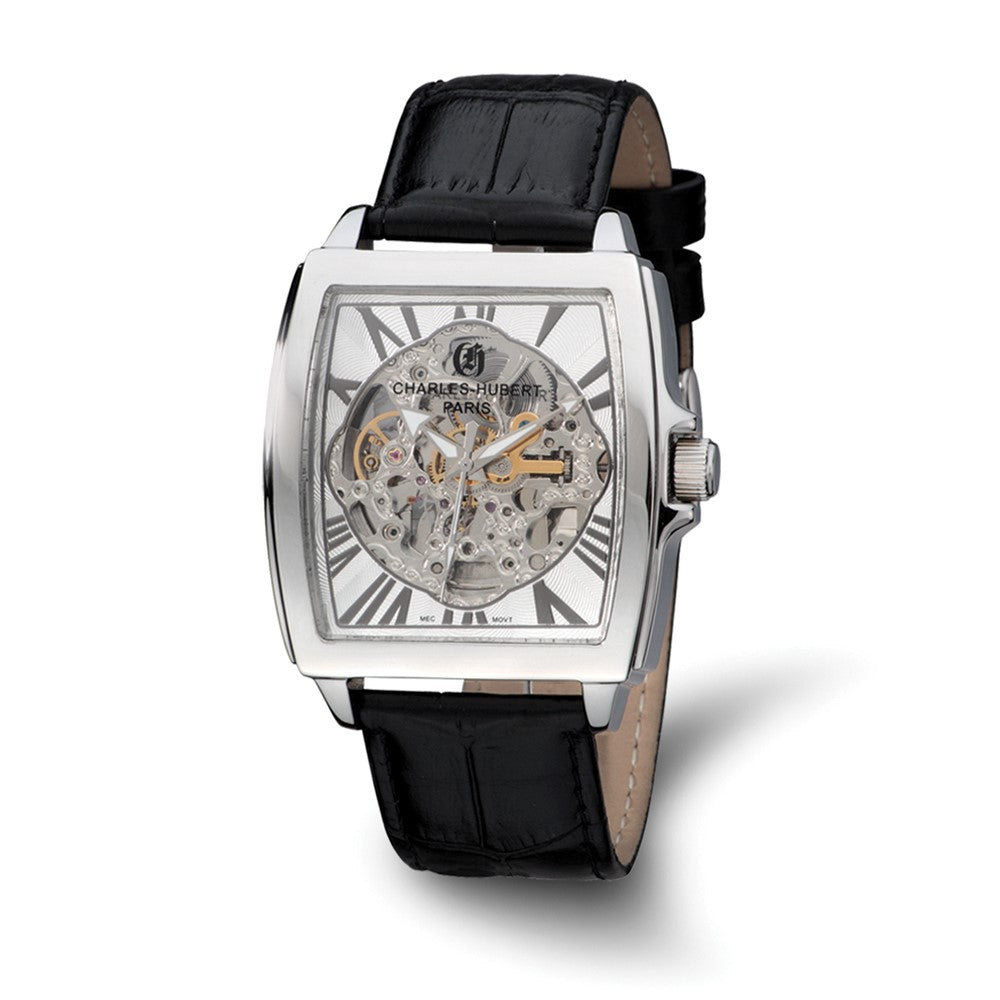 Charles Hubert Black Strap Stainless Steel Skeleton Dial Automatic Watch