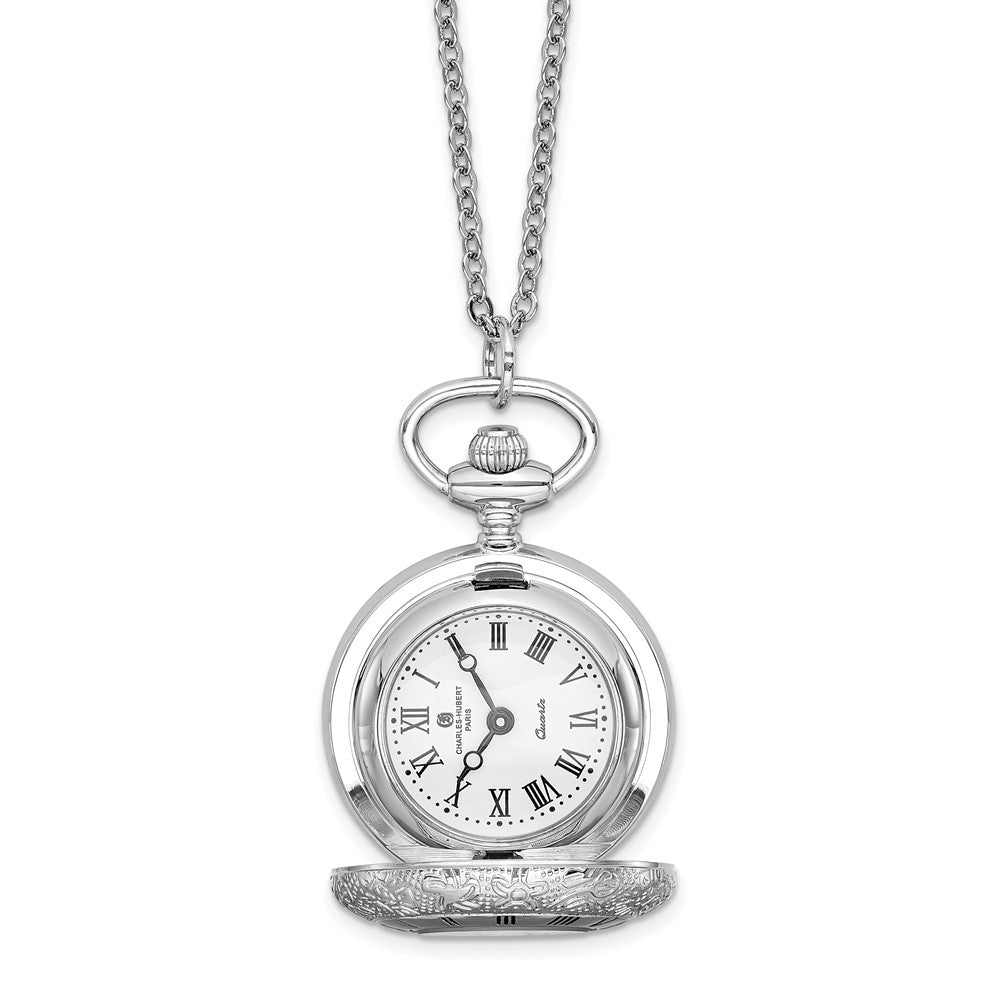 Charles Hubert Chrome-finish Floral Design Pendant Watch