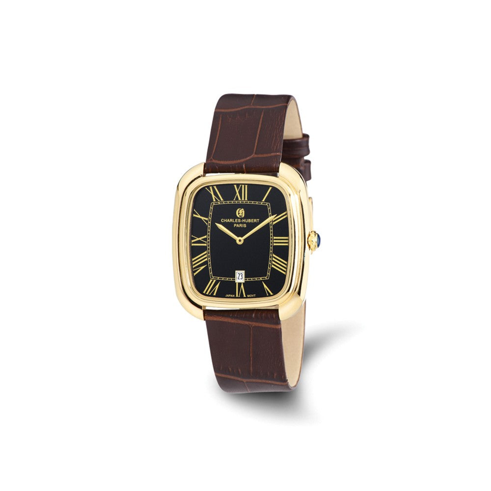 Ladies Charles Hubert IP-plated Square Brown Leather Band Watch