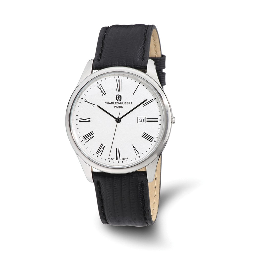 Mens Charles Hubert Stainless Leather Band 43mm Watch