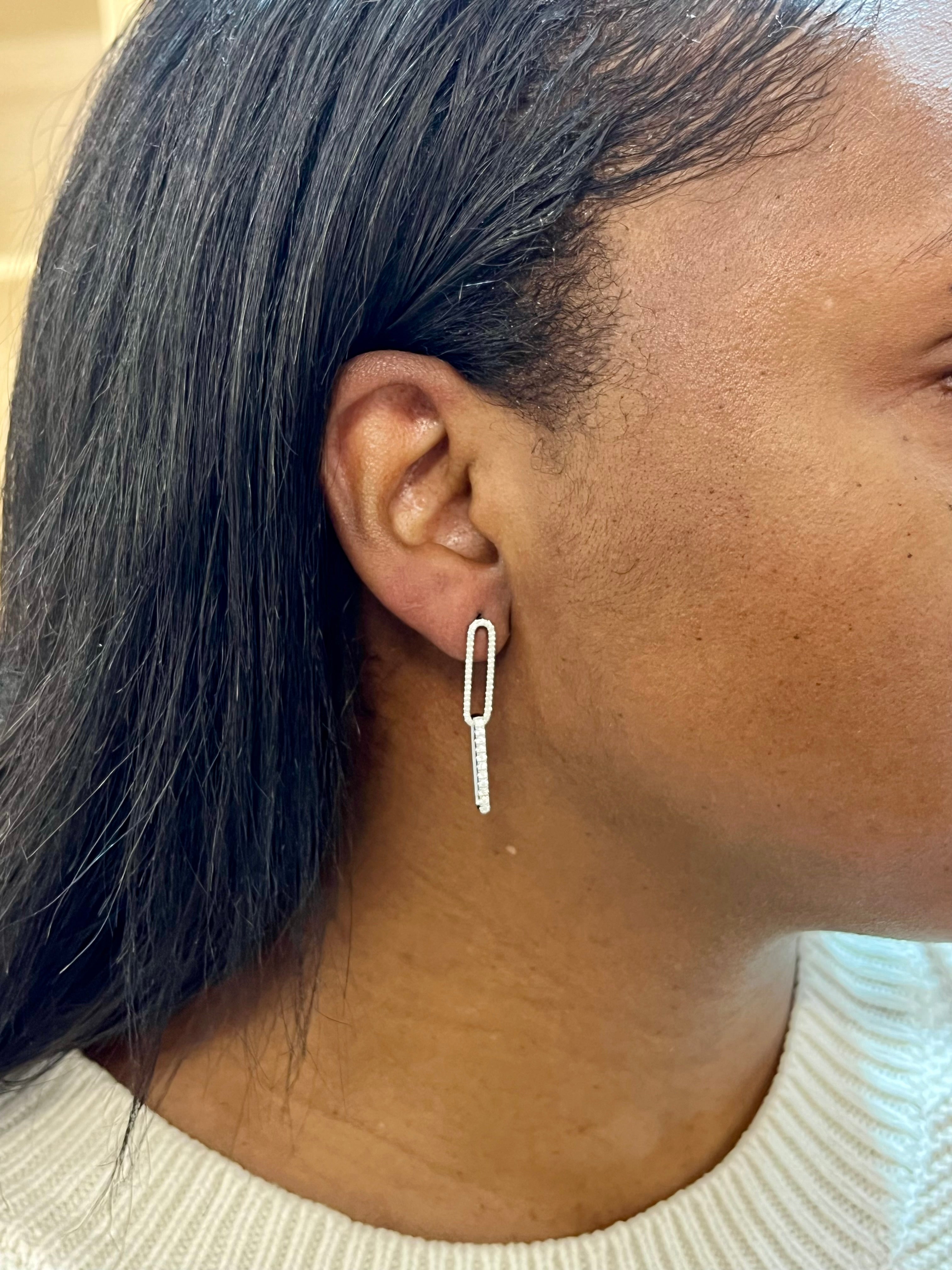 14K White 1/2 CTW Lab-Grown Diamond Elongated Link Earrings