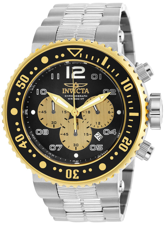 Invicta Men's 25075 Pro Diver  Quartz Chronograph Black, Gold Dial Watch