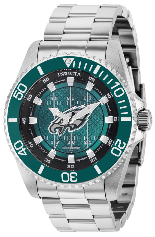Invicta Men's 36925 NFL Philadelphia Eagles Quartz 3 Hand Black, White, Grey, Green Dial Watch