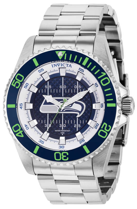 Invicta Men's 36927 NFL Seattle Seahawks Quartz 3 Hand Blue, White, Grey Dial Watch