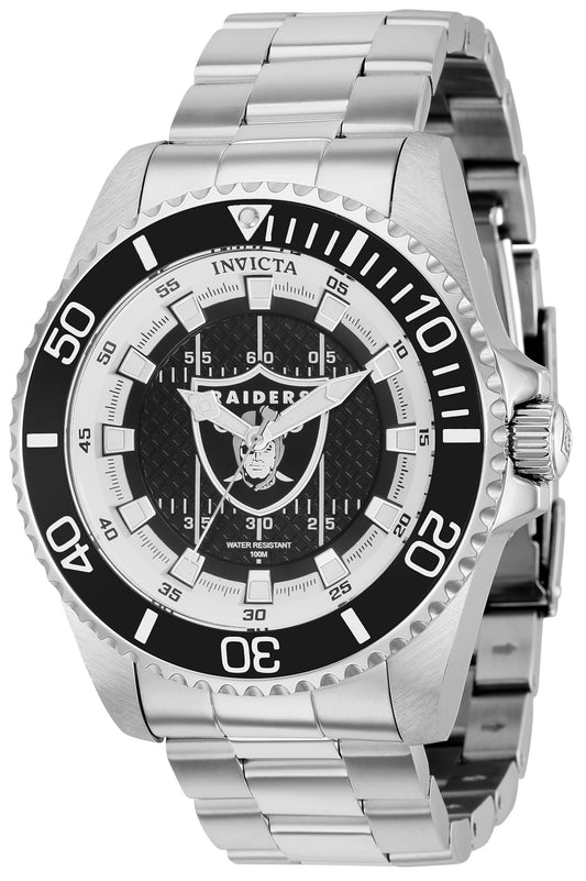 Invicta Men's 36937 NFL Las Vegas Raiders Quartz 3 Hand Black, White, Grey Dial Watch