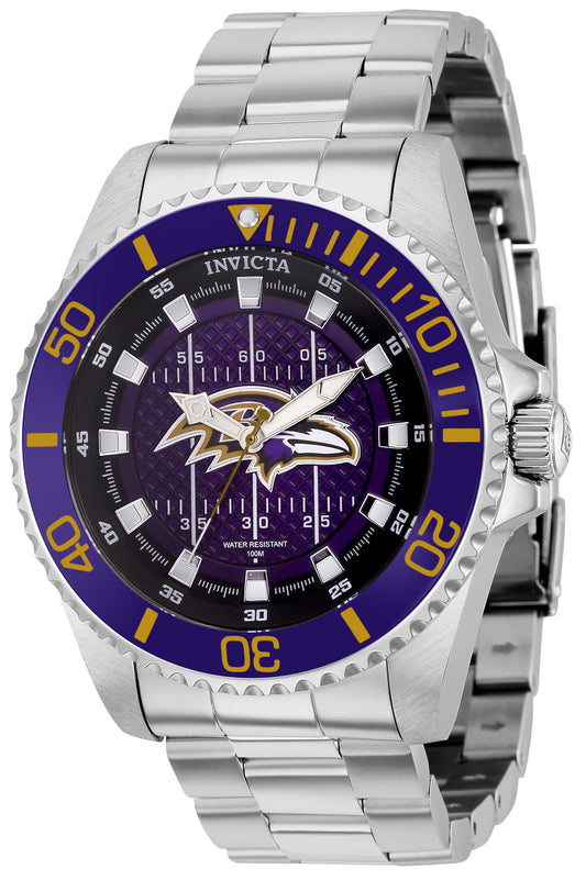 Invicta Men's 36939 NFL Baltimore Ravens Quartz 3 Hand Black, White, Brown, Purple Dial Watch