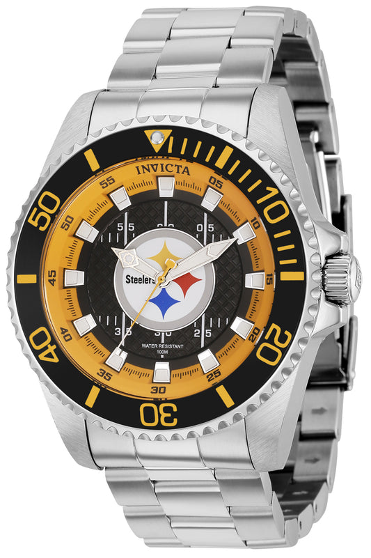 Invicta Men's 36951 NFL Pittsburgh Steelers Quartz 3 Hand Black, Blue, White, Grey, Red, Yellow Dial Watch