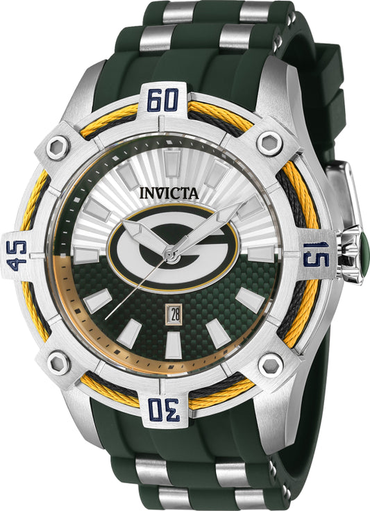 Invicta Men's 42062 NFL Green Bay Packers Quartz 3 Hand White, Silver, Yellow, Green Dial Watch