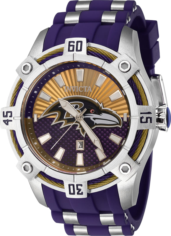 Invicta Men's 42067 NFL Baltimore Ravens Quartz 3 Hand Brown, Purple Dial Watch