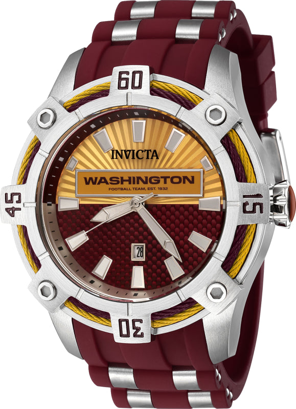 Invicta Men's 42069 NFL Washington Commanders Quartz 3 Hand Orange, Dark Red Dial Watch