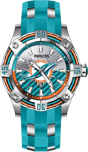 Invicta Men's 42071 NFL Miami Dolphins Quartz 3 Hand White, Silver, Orange, Light Blue Dial Watch