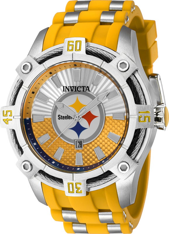 Invicta Men's 42073 NFL Pittsburgh Steelers Quartz 3 Hand Blue, White, Silver, Red, Yellow Dial Watch