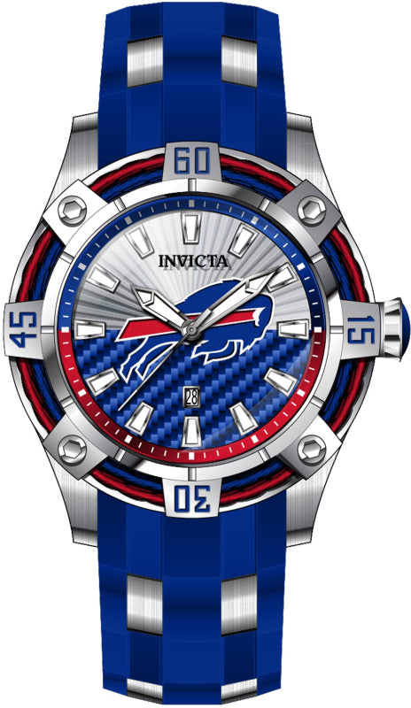 Invicta Men's 42074 NFL Buffalo Bills Quartz 3 Hand Blue, Silver, Red Dial Watch