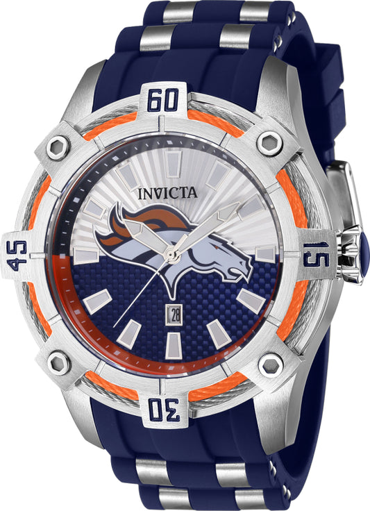 Invicta Men's 42076 NFL Denver Broncos Quartz 3 Hand Orange, Silver, Blue Dial