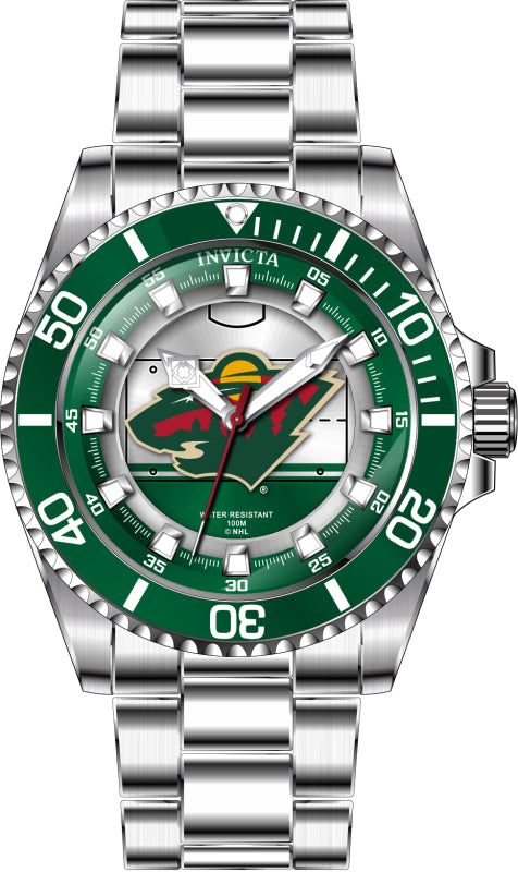 Invicta Women's 42214 NHL Minnesota Wild Quartz 3 Hand White, Silver, Green, Red, Yellow, Ivory Dial Watch