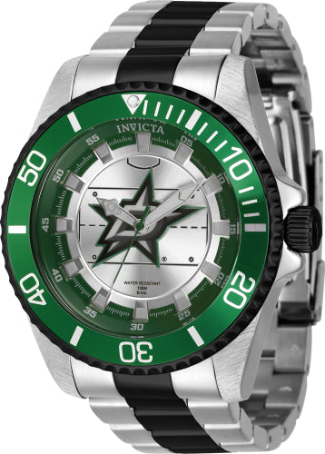 Invicta Men's 42249 NHL Dallas Stars Quartz Green, Silver, White Dial Color