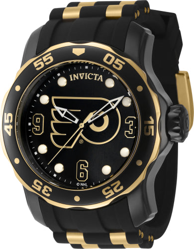 Invicta Men's 42308 NHL Philadelphia Flyers Quartz 3 Hand Gold, Black, White Dial Watch
