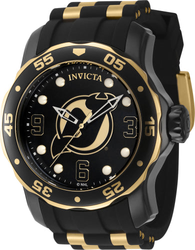 Invicta Men's 42310 NHL New Jersey Devils Quartz 3 Hand Gold, Black, White Dial Watch