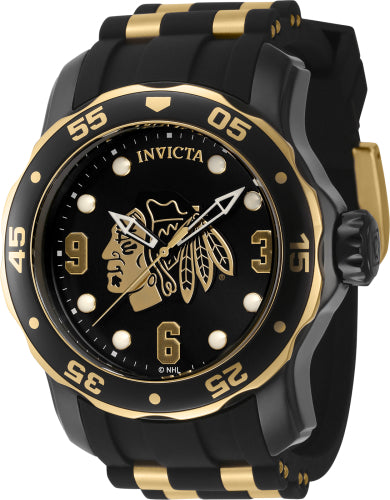 Invicta Men's 42315 NHL Chicago Blackhawks Quartz 3 Hand Gold, Black, White Dial Watch