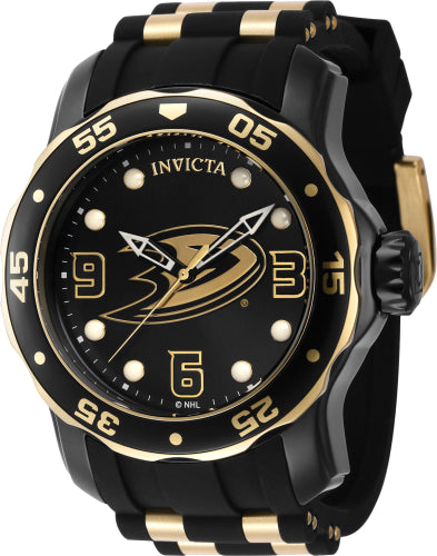 Invicta Men's 42316 NHL Anaheim Ducks Quartz 3 Hand Gold, Black, White Dial Watch
