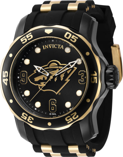 Invicta Men's 42317 NHL Quartz 3 Hand Black, White, Gold Dial Watch