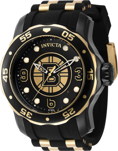 Invicta Men's 42320 NHL Boston Bruins Quartz 3 Hand Black, White, Gold Dial Watch