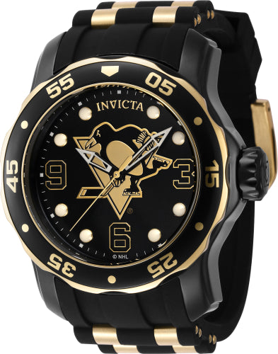 Invicta Men's 42322 NHL Pittsburgh Penguins Quartz 3 Hand Black, White, Gold Dial Watch