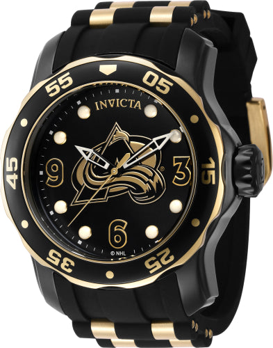 Invicta Men's 42323 NHL Colorado Avalanche Quartz 3 Hand Black, White, Gold Dial Watch
