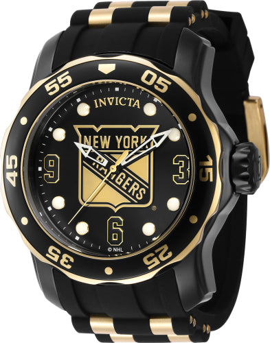 Invicta Men's 42324 NHL New York Rangers Quartz 3 Hand Black, White, Gold Dial Watch