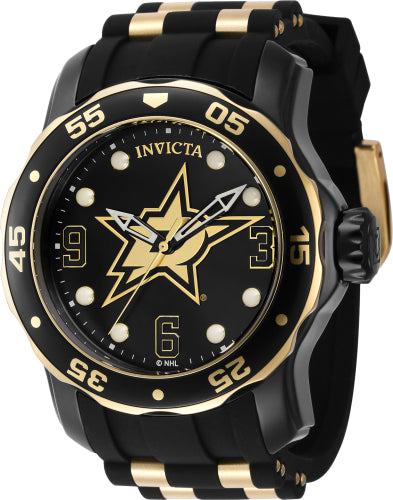 Invicta Men's 42325 NHL Dallas Stars Quartz 3 Hand Black, White, Gold Dial Watch