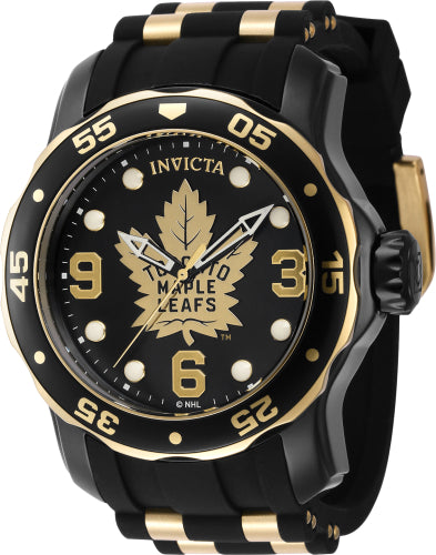 Invicta Men's 42326 NHL Toronto Maple Leafs Quartz 3 Hand Black, White, Gold Dial Watch