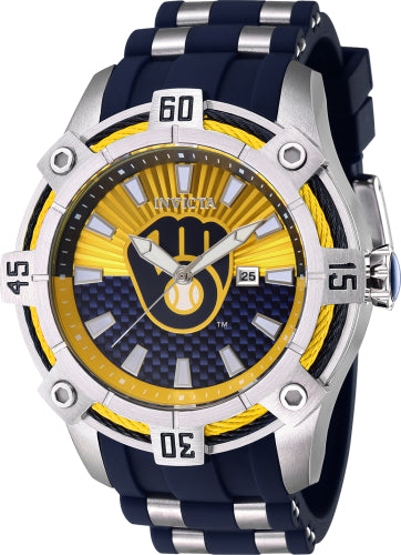 Invicta Men's 43274 MLB Milwaukee Brewers Quartz Multifunction Yellow, Blue Dial Watch