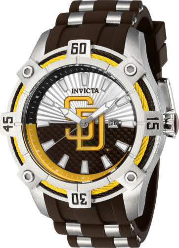 Invicta Men's 43292 MLB San Diego Padres Quartz Multifunction Silver, Brown, Yellow Dial Watch